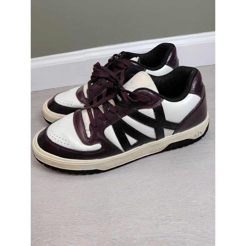 Armani Exchange Men Sneakers  Maxi shoes Size 11M White Burgundy Black Leather